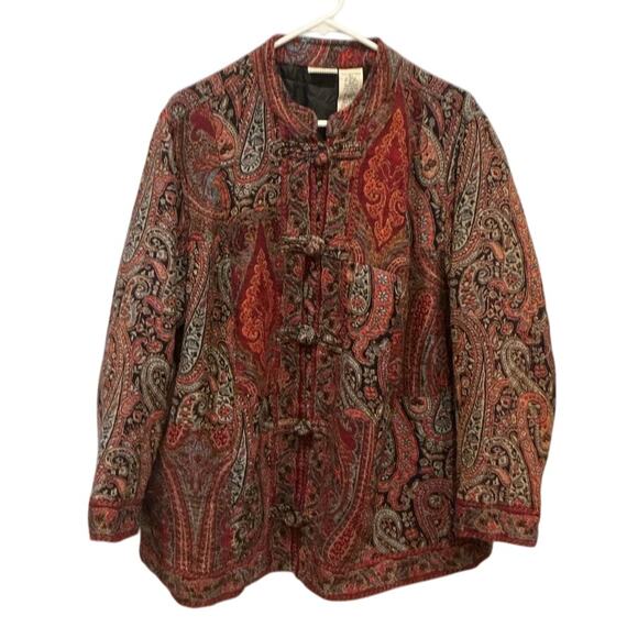 Vintage Womens Tapestry Jacket Plus Size 18W 20W Navy Blue Coat Fall Winter 90s - Picture 1 of 9